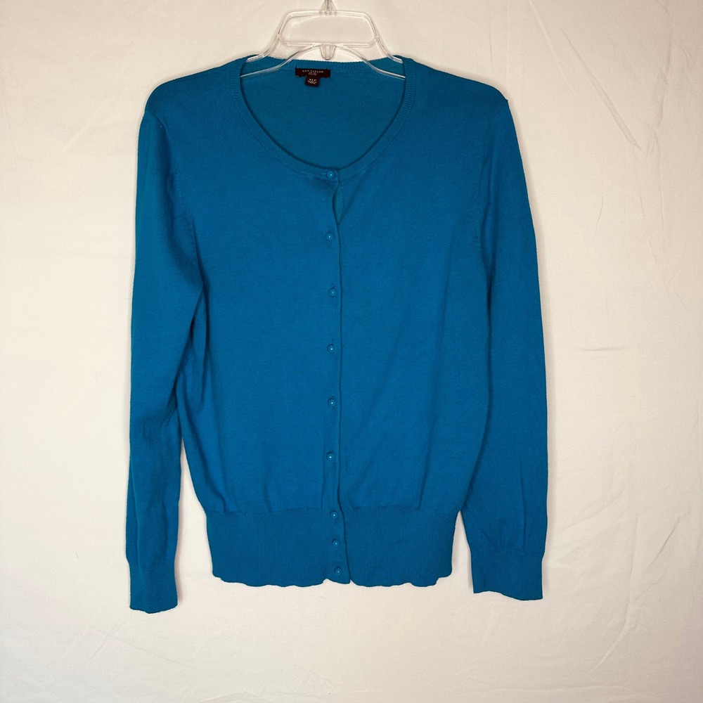 Ann Taylor Petite XLP Teal Blue Cotton Blend Button Front Cardigan Sweater